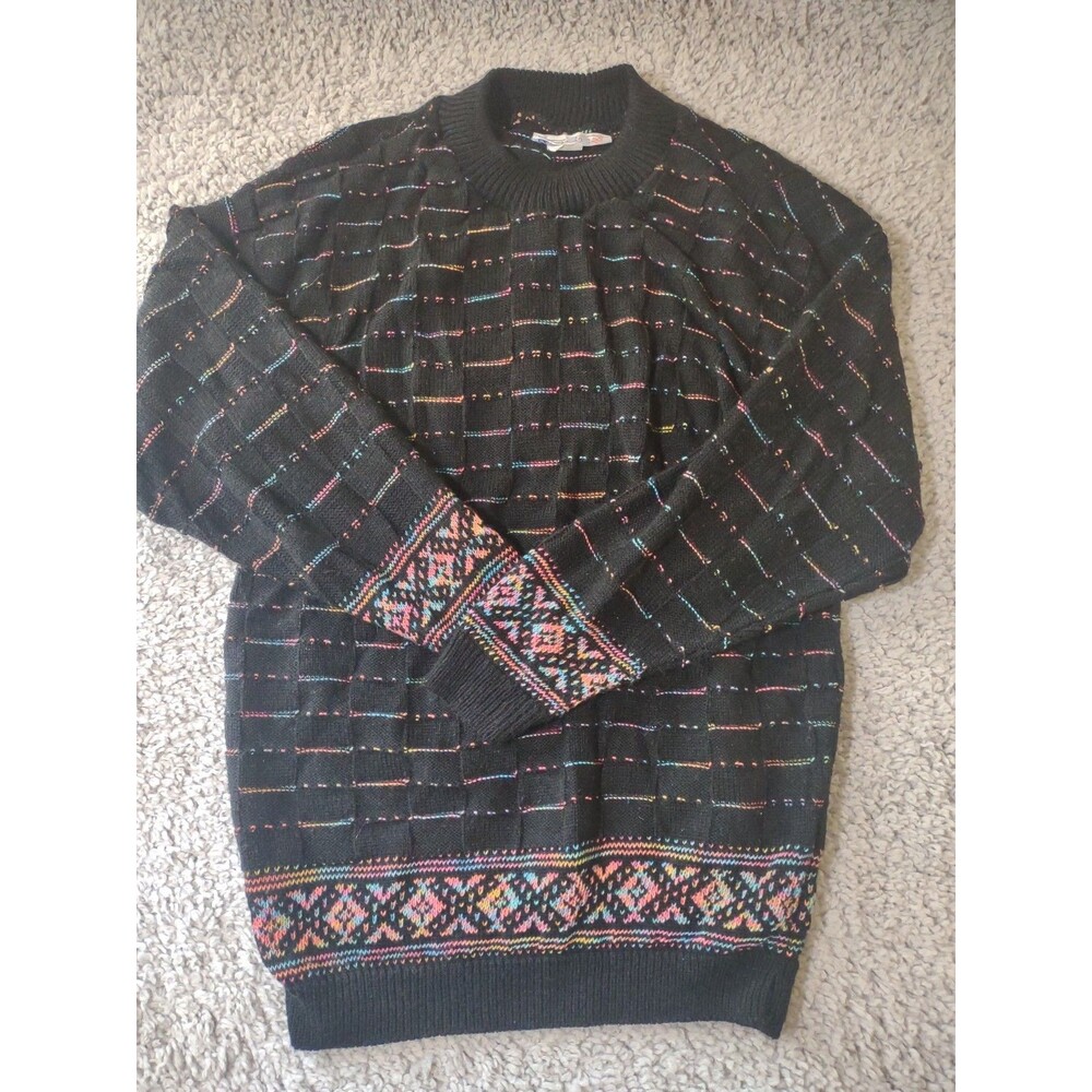 Vtg Rose Retro Look Sweater Sz 38 Black Acrylic Sweater Made In The USA